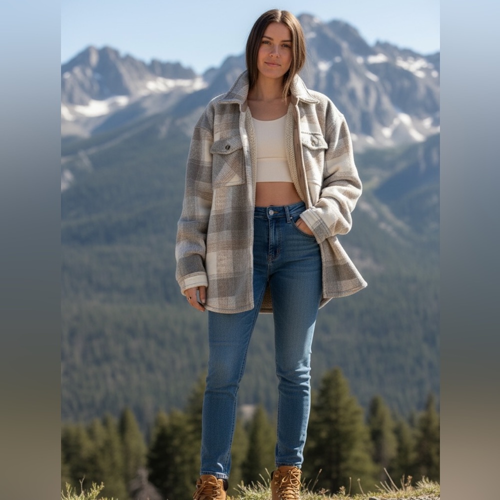 Plaid Gray and Brown cozy plush Jacket